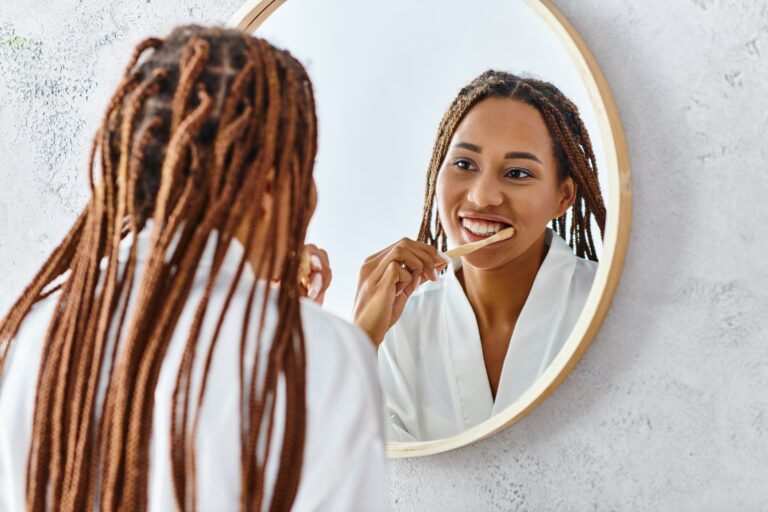 Morning ritual: woman brushing teeth
